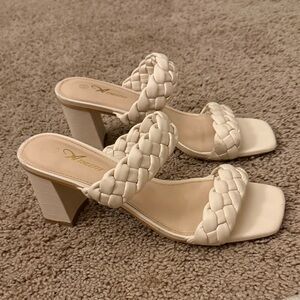 Amara Cream Braided Block Heel Sandals